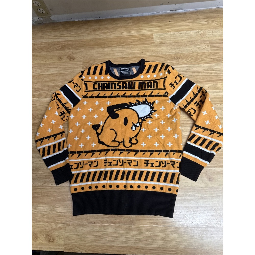 Chainsaw Man Pochita Holiday Sweater M BoxLunch Exclusive Anime Orange Knit